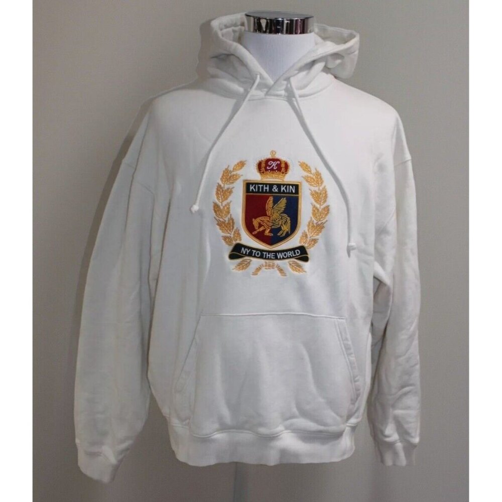Kith White Hoodie with Gold & Navy Crest